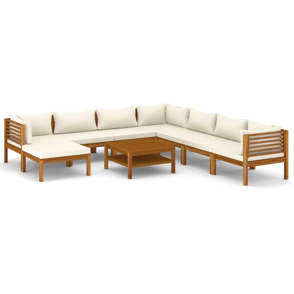 9 Piece Garden Lounge Set with Cream Cushion Solid Acacia Wood