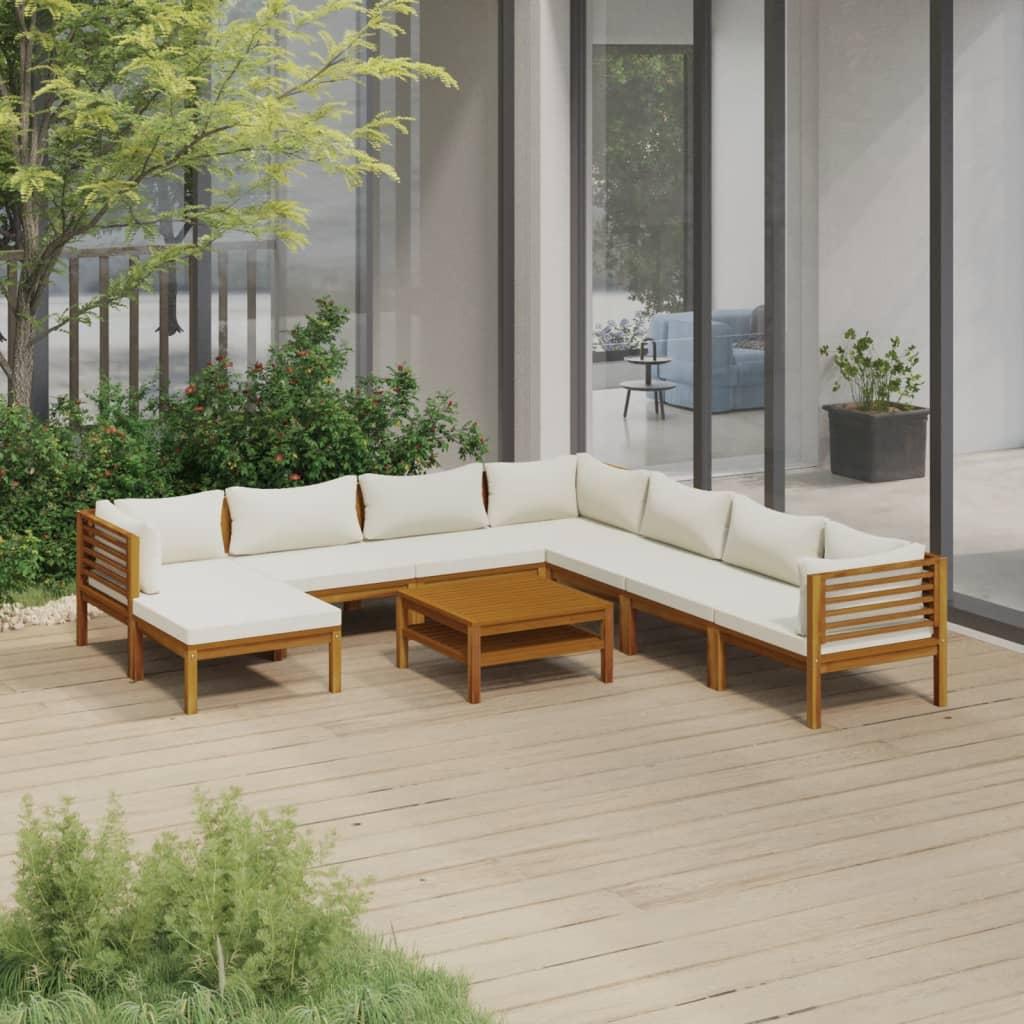 9 Piece Garden Lounge Set with Cream Cushion Solid Acacia Wood