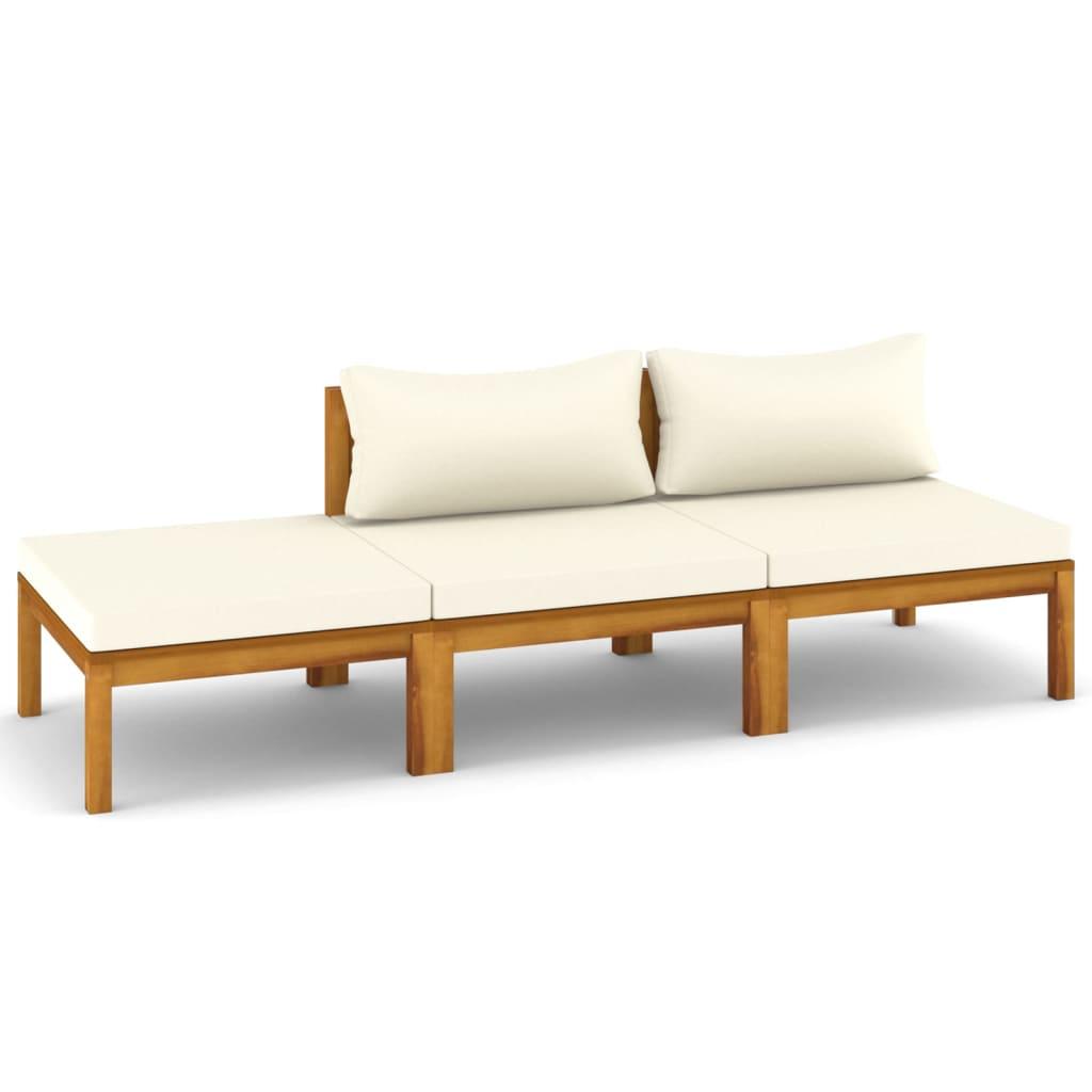 3 Piece Garden Lounge Set with Cream Cushion Solid Acacia Wood