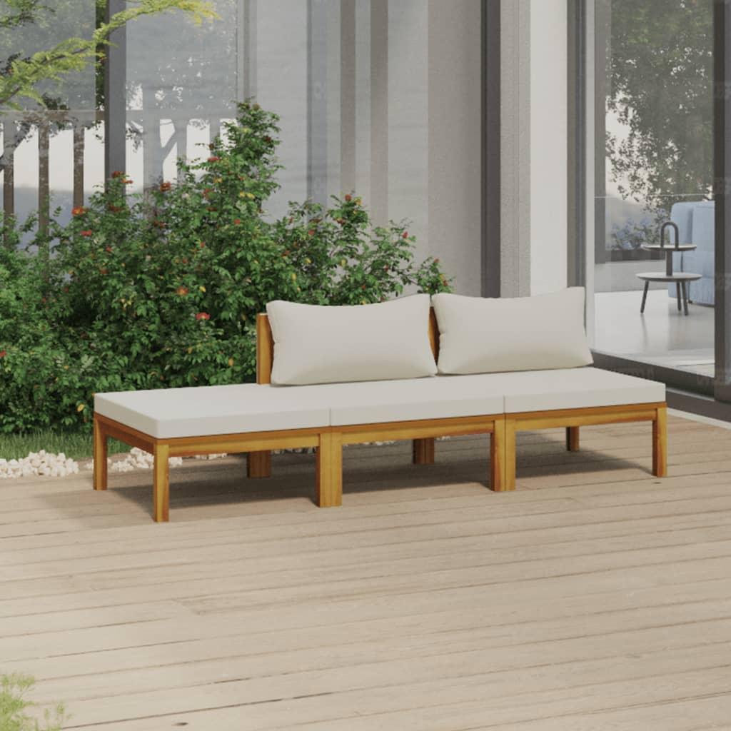 3 Piece Garden Lounge Set with Cream Cushion Solid Acacia Wood