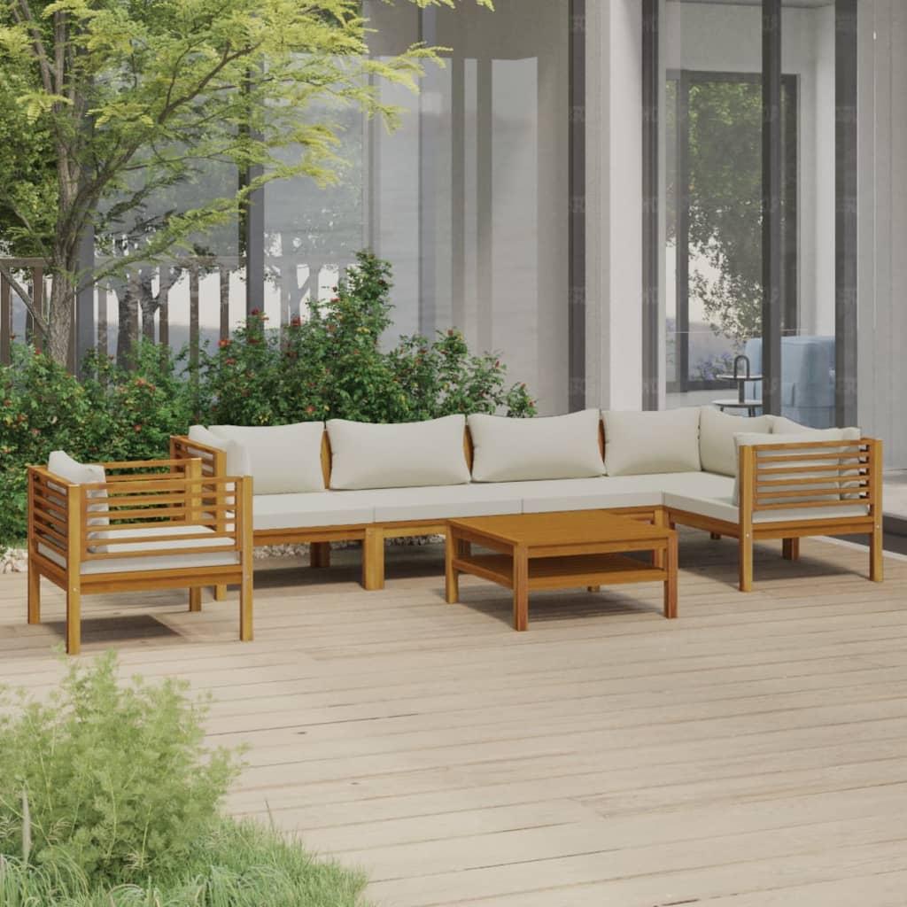 7 Piece Garden Lounge Set with Cream Cushion Solid Acacia Wood