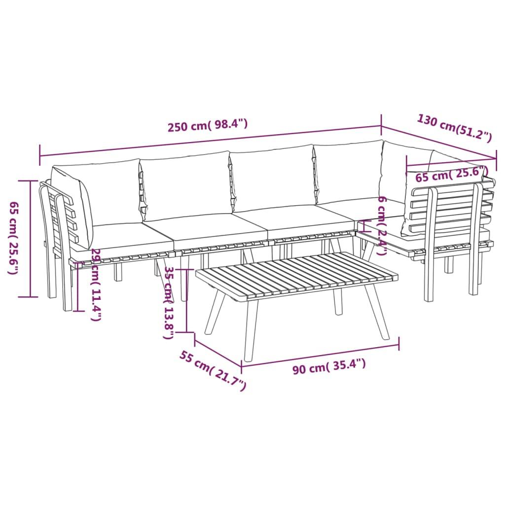 6 Piece Garden Lounge Set with Cushions Solid Wood Acacia