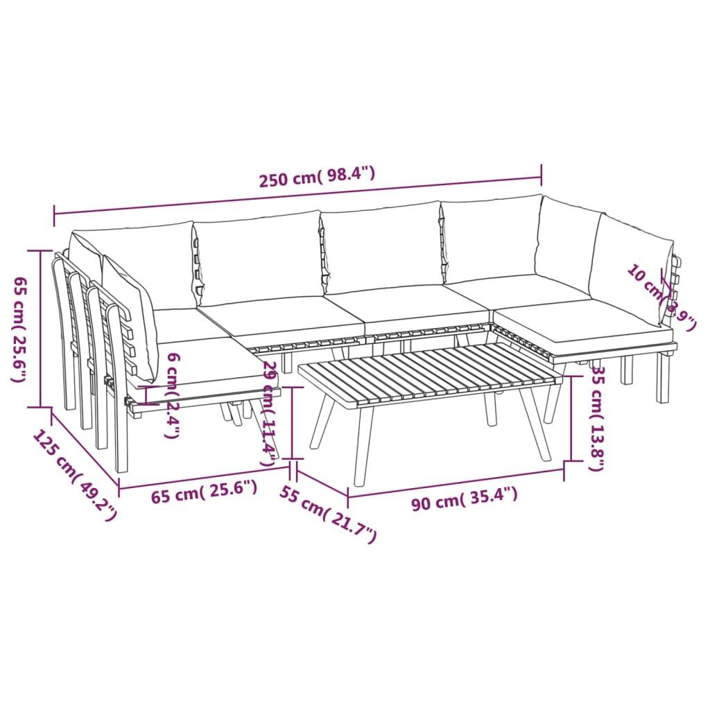 7 Piece Garden Lounge Set with Cushions Solid Wood Acacia