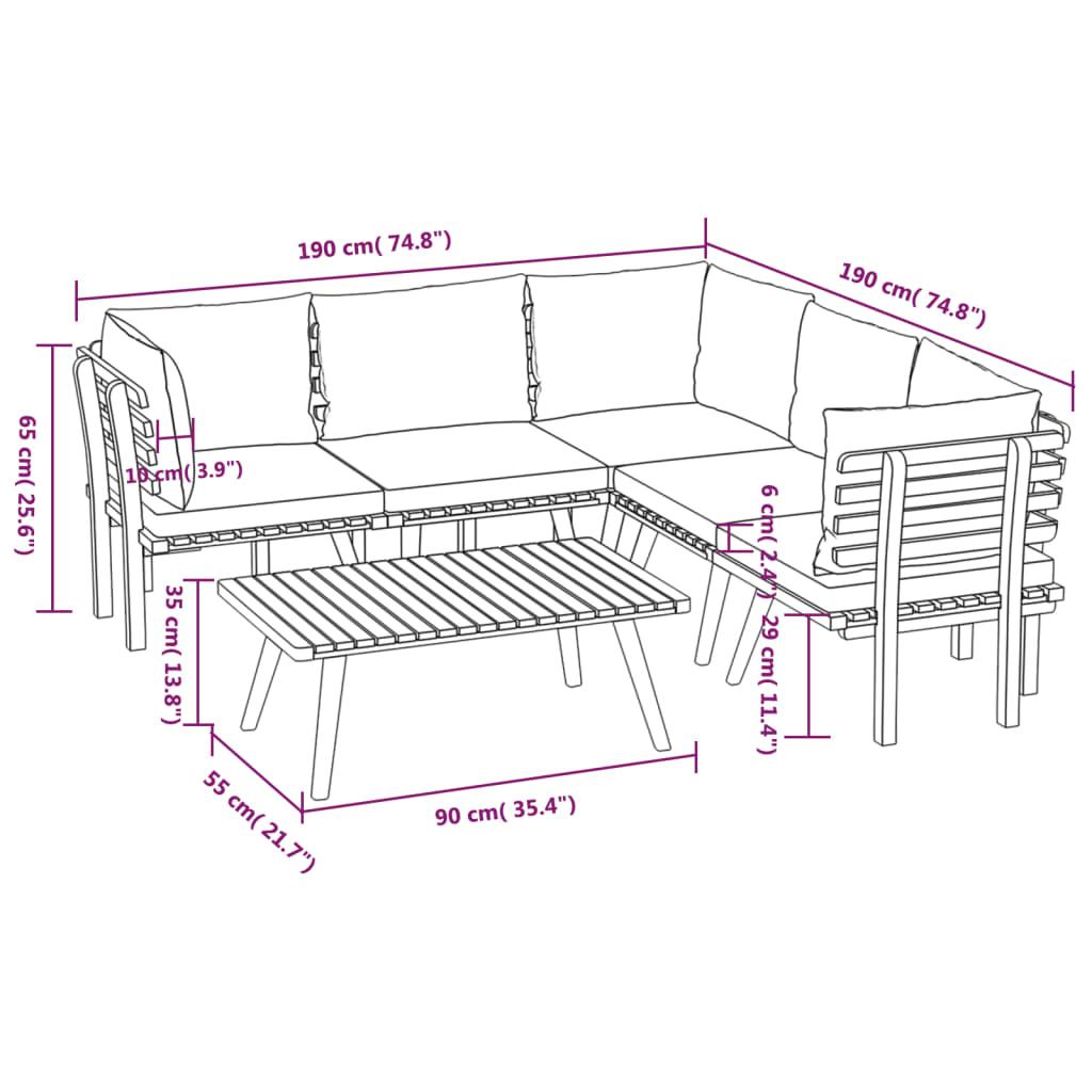 6 Piece Garden Lounge Set with Cushions Solid Wood Acacia