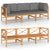 3-Seater Garden Sofa with Grey Cushions Solid Teak Wood