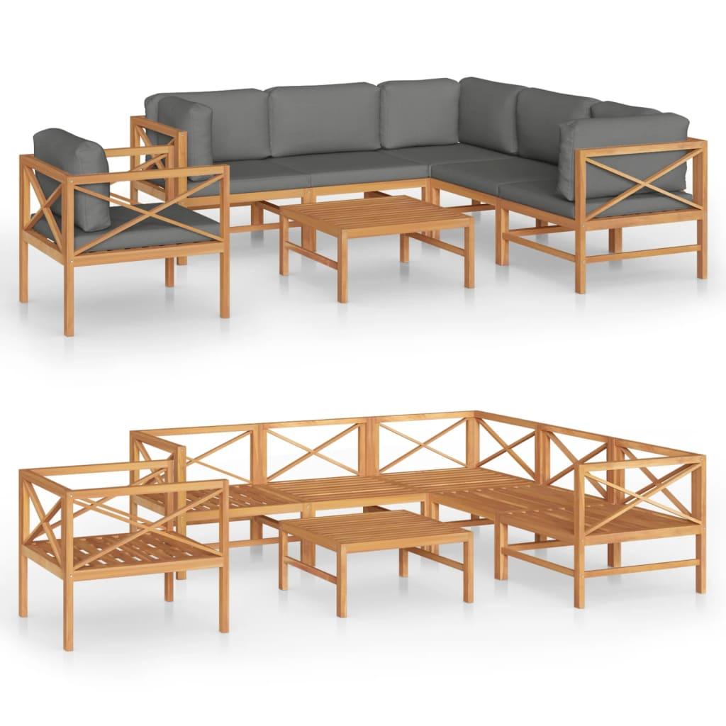 7 Piece Garden Lounge Set with Grey Cushions Solid Wood Teak