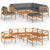 8 Piece Garden Lounge Set with Grey Cushions Solid Wood Teak