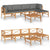 6 Piece Garden Lounge Set with Grey Cushions Solid Teak Wood