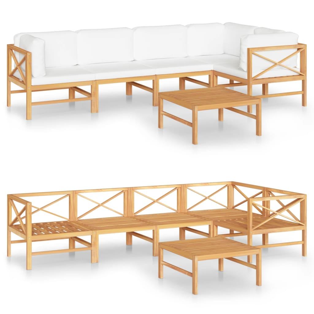 6 Piece Garden Lounge Set with Cream Cushions Solid Teak Wood