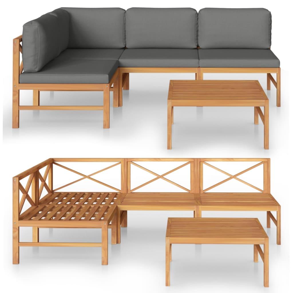5 Piece Garden Lounge Set with Grey Cushions Solid Teak Wood