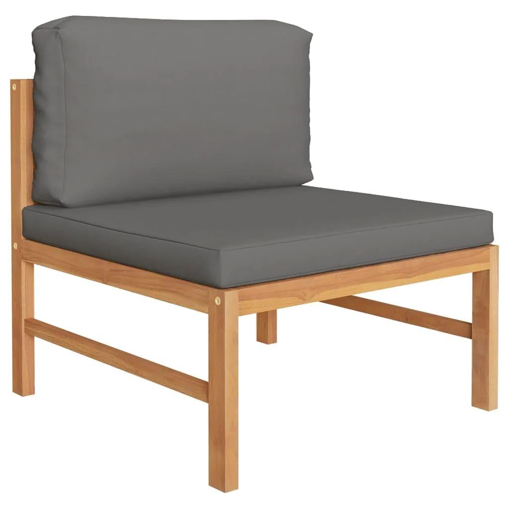 4 Piece Garden Lounge Set with Grey Cushions Solid Teak Wood