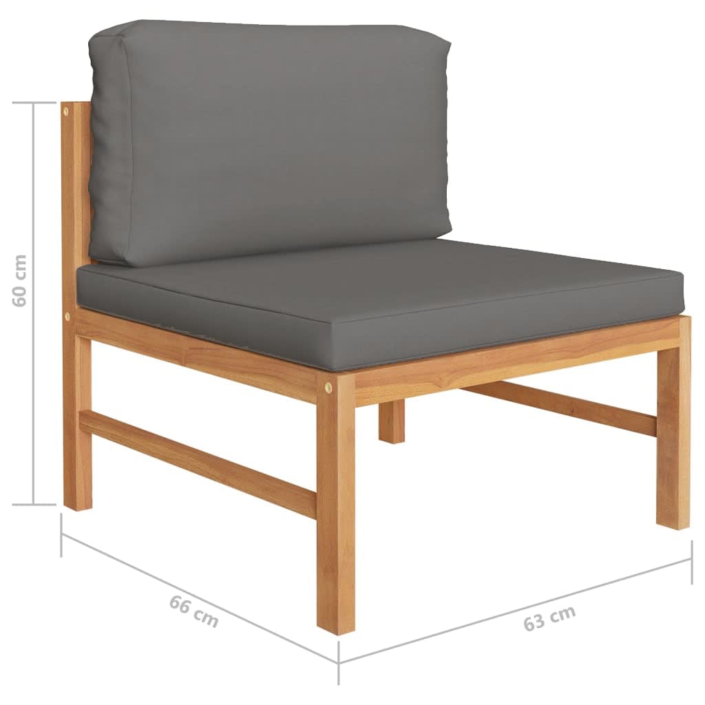 7 Piece Garden Lounge Set with Grey Cushions Solid Wood Teak