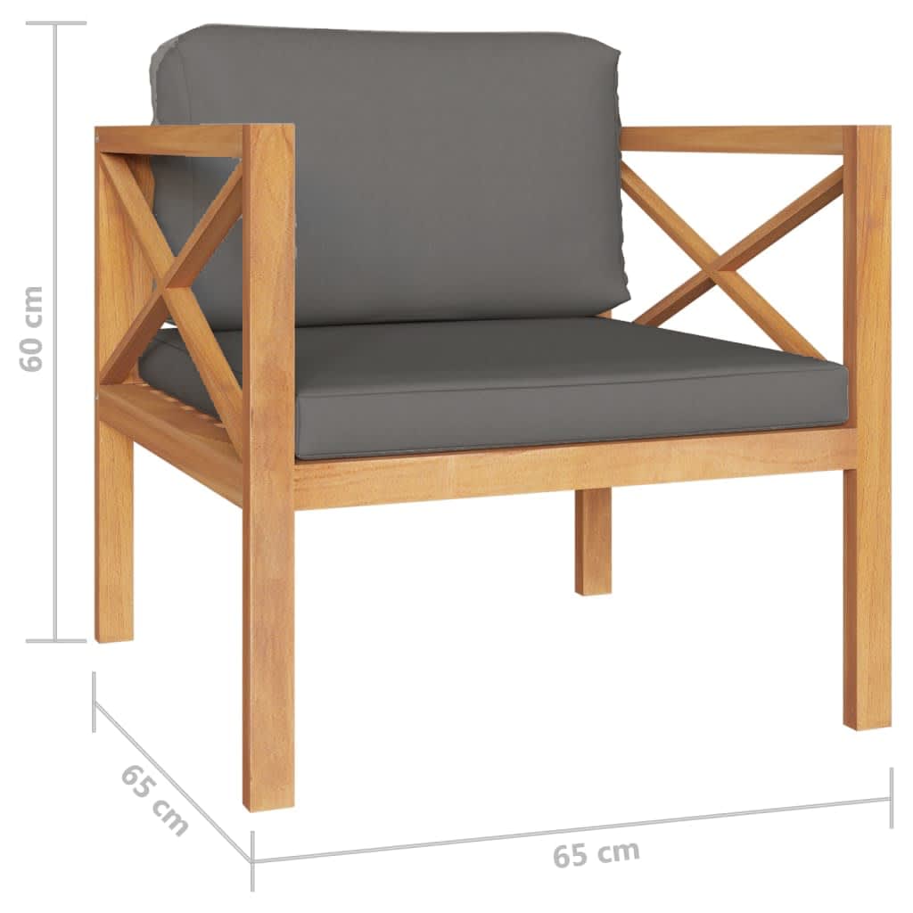 7 Piece Garden Lounge Set with Grey Cushions Solid Wood Teak
