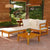 3 Piece Garden Lounge Set with Cream White Cushions Acacia Wood