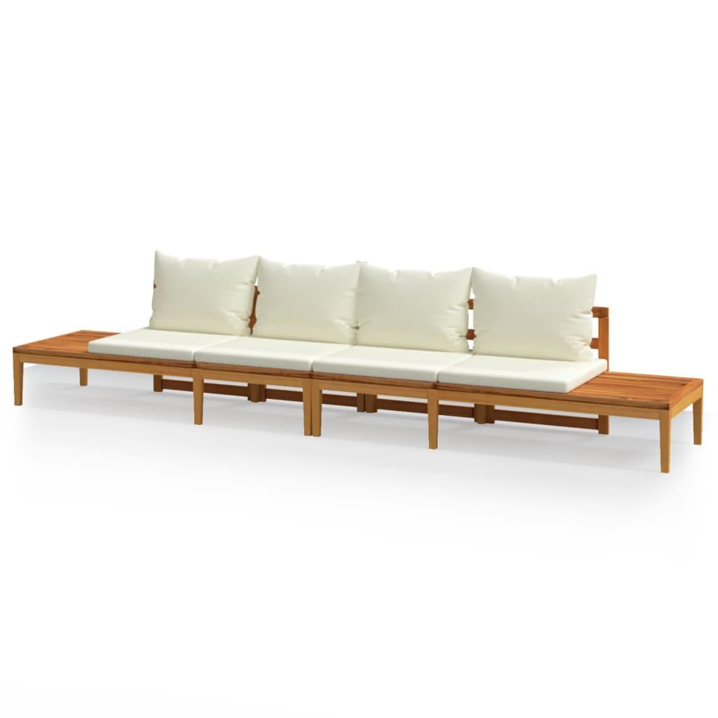 Garden Benches with Cream White Cushions 2 pcs Acacia Wood