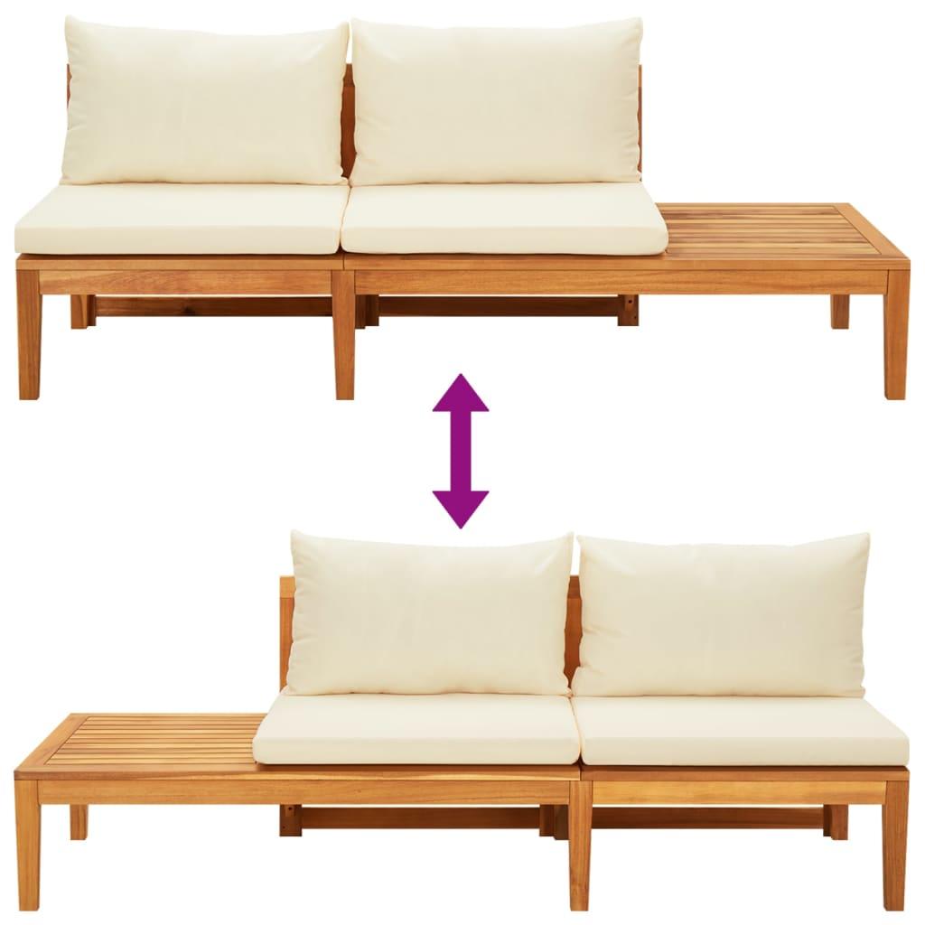 Garden Benches with Cream White Cushions 2 pcs Acacia Wood