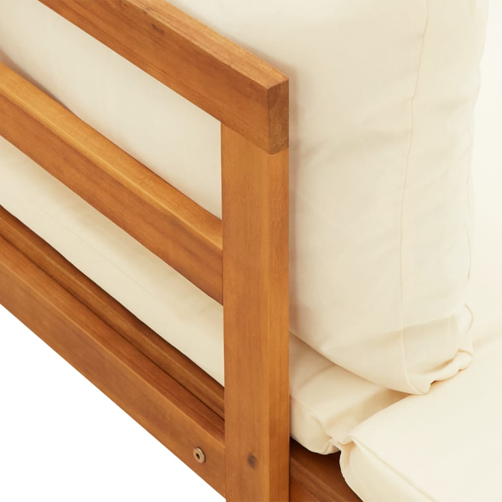 Garden Benches with Cream White Cushions 2 pcs Acacia Wood