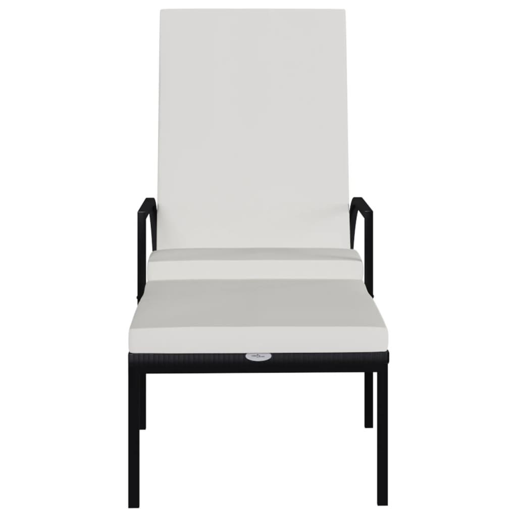 Sun Lounger with Footrest PE Rattan Black