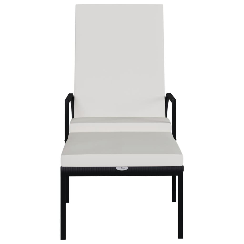 Sun Lounger with Footrest PE Rattan Black