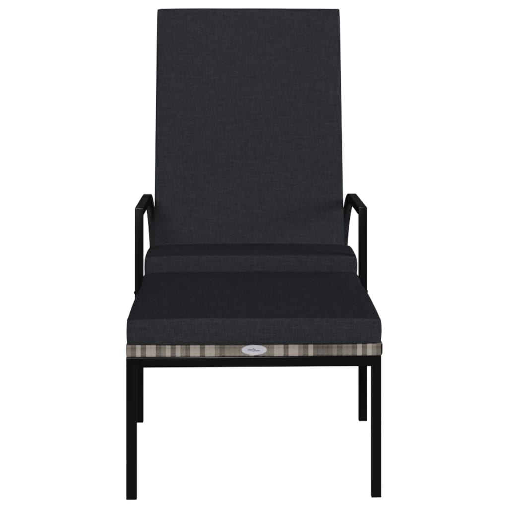 Sun Lounger with Footrest PE Rattan Grey