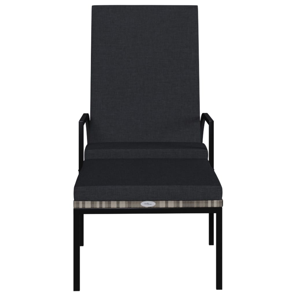 Sun Lounger with Footrest PE Rattan Grey