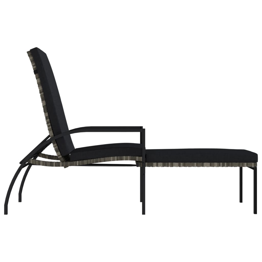Sun Lounger with Footrest PE Rattan Grey