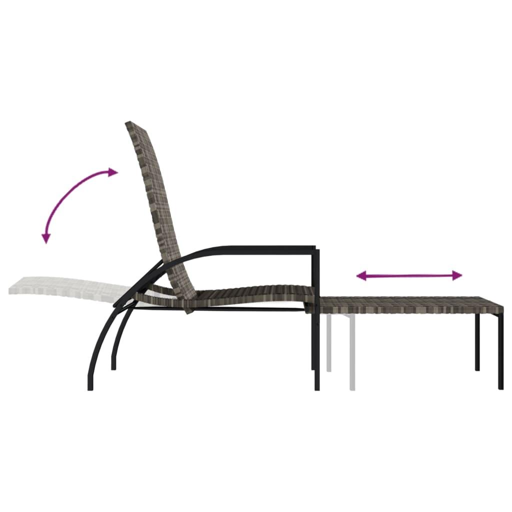 Sun Lounger with Footrest PE Rattan Grey