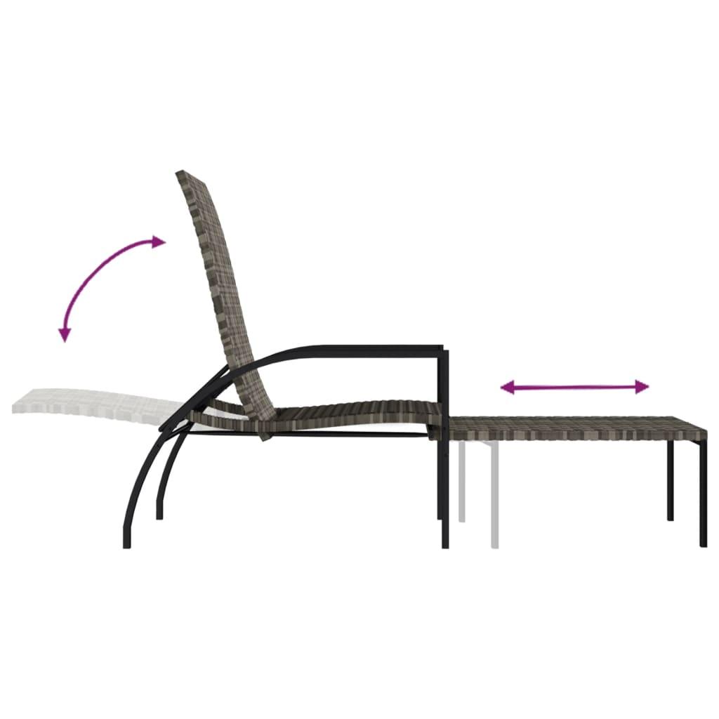 Sun Lounger with Footrest PE Rattan Grey