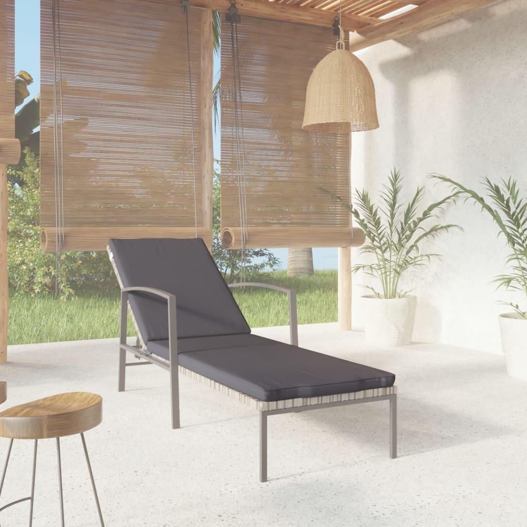 Garden Sun Lounger with Cushion Poly Rattan Grey