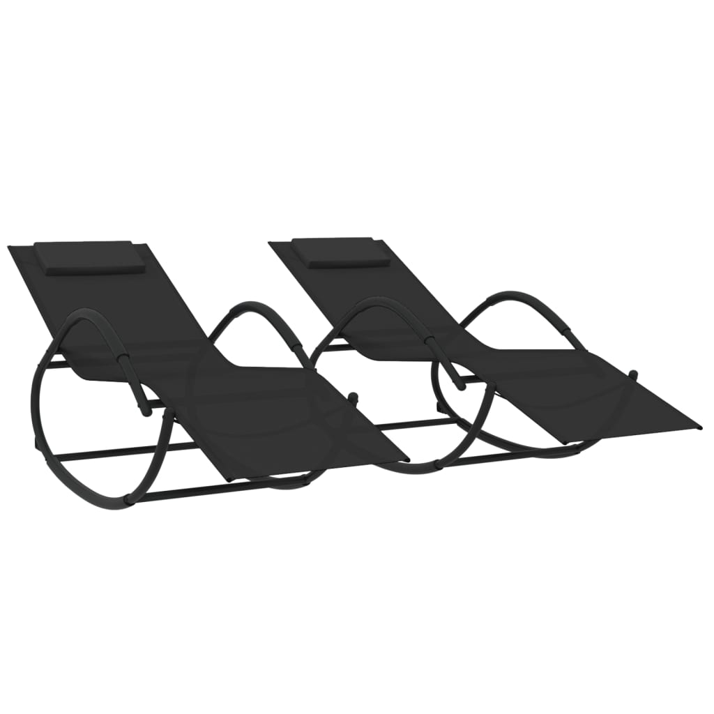 Rocking Sun Loungers 2 pcs Black Steel and Textilene