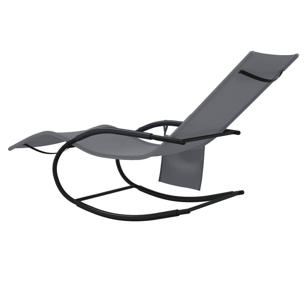 Rocking Sun Loungers 2 pcs Grey Steel and Textilene