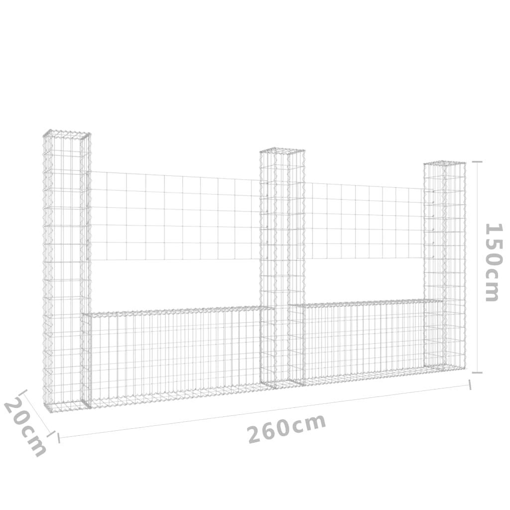 U-shape Gabion Basket with 3 Posts Iron 260x20x150 cm