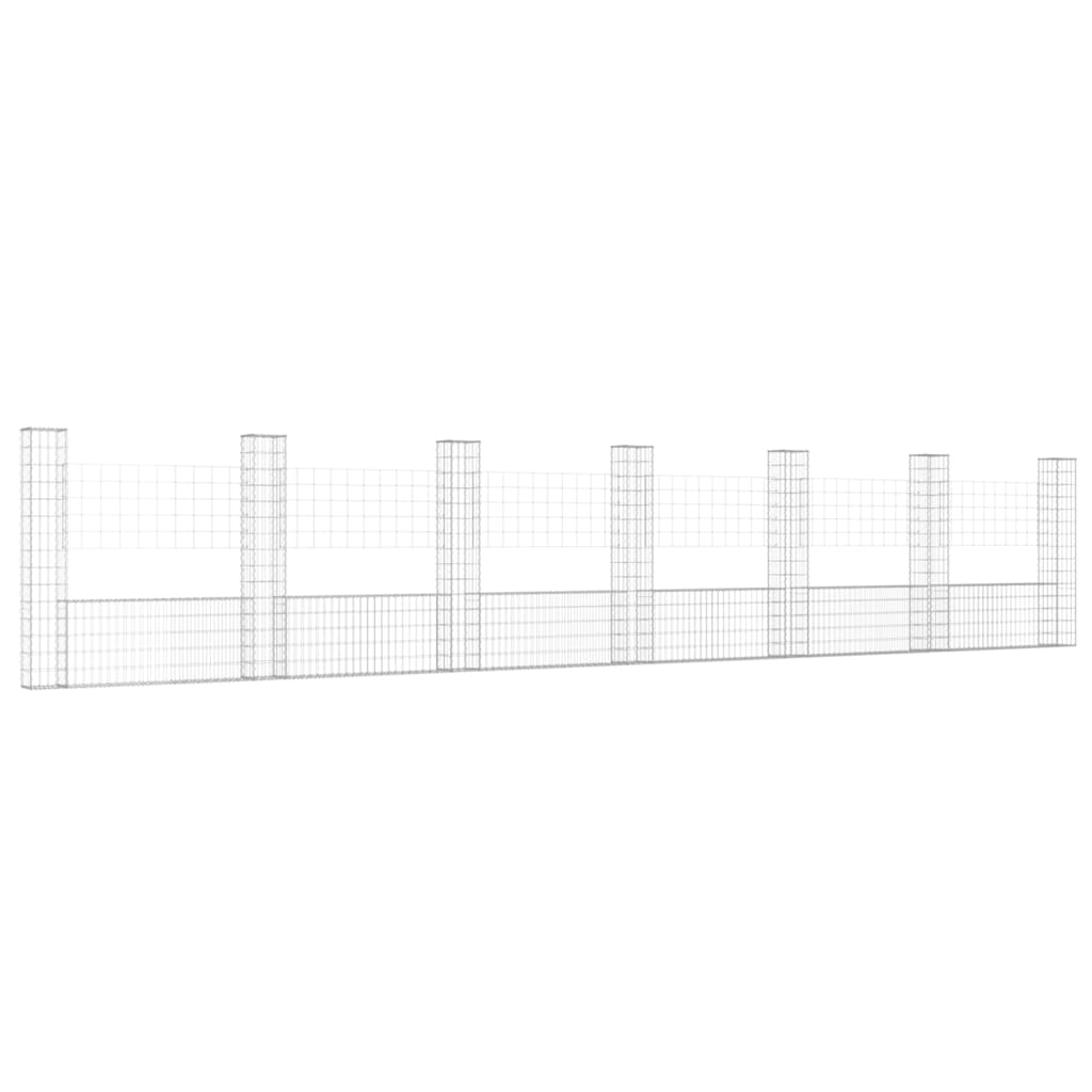 U-shape Gabion Basket with 7 Posts Iron 740x20x150 cm
