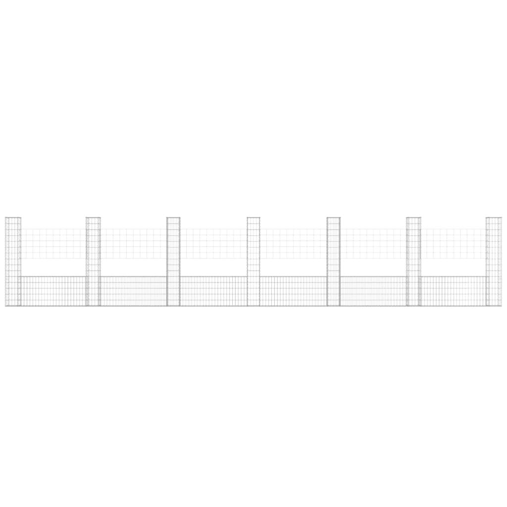U-shape Gabion Basket with 7 Posts Iron 740x20x150 cm
