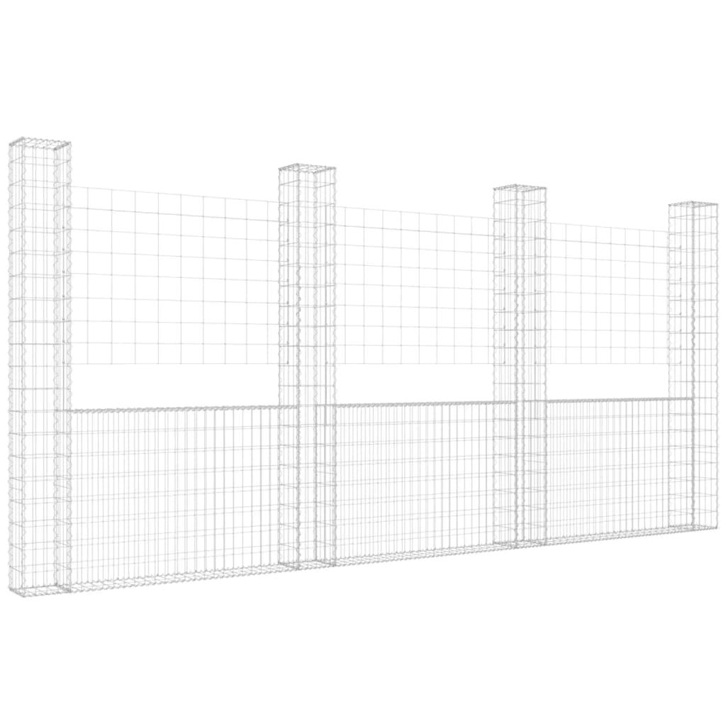 U-shape Gabion Basket with 4 Posts Iron 380x20x200 cm