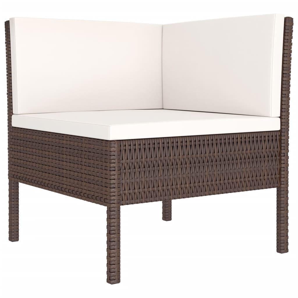 5 Piece Garden Lounge Set with Cushions Poly Rattan Brown