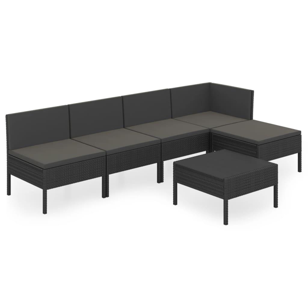 6 Piece Garden Lounge Set with Cushions Poly Rattan Black