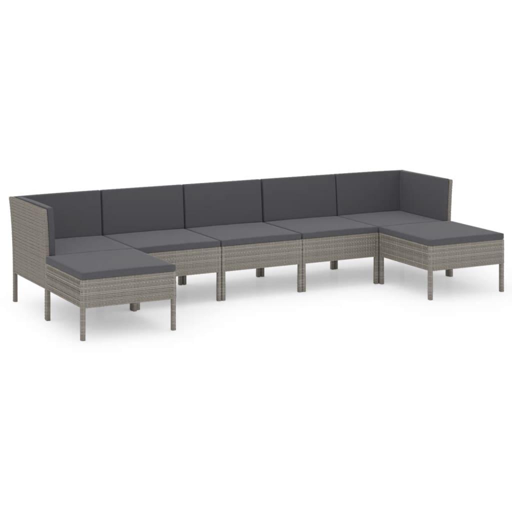 7 Piece Garden Lounge Set with Cushions Poly Rattan Grey