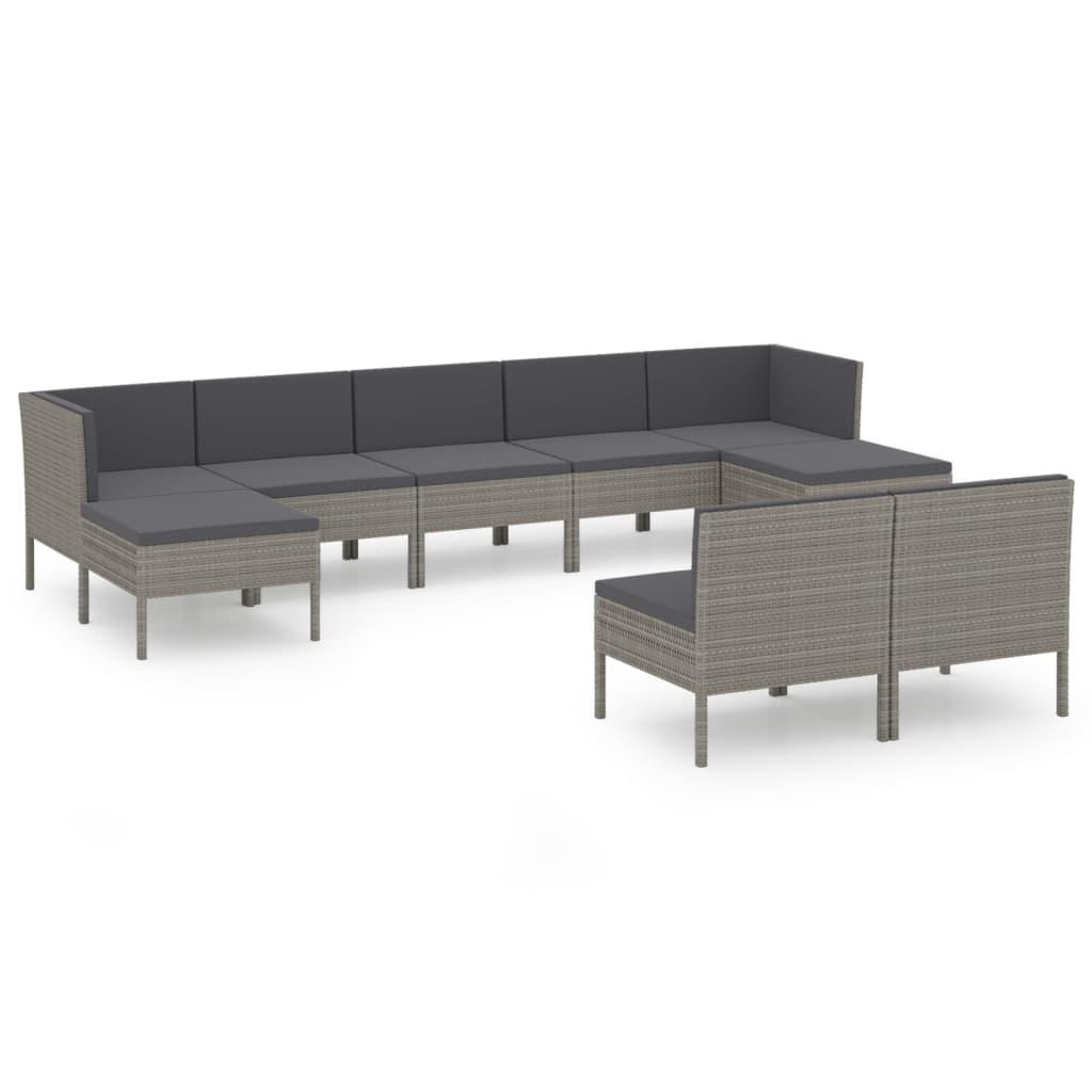 9 Piece Garden Lounge Set with Cushions Poly Rattan Grey