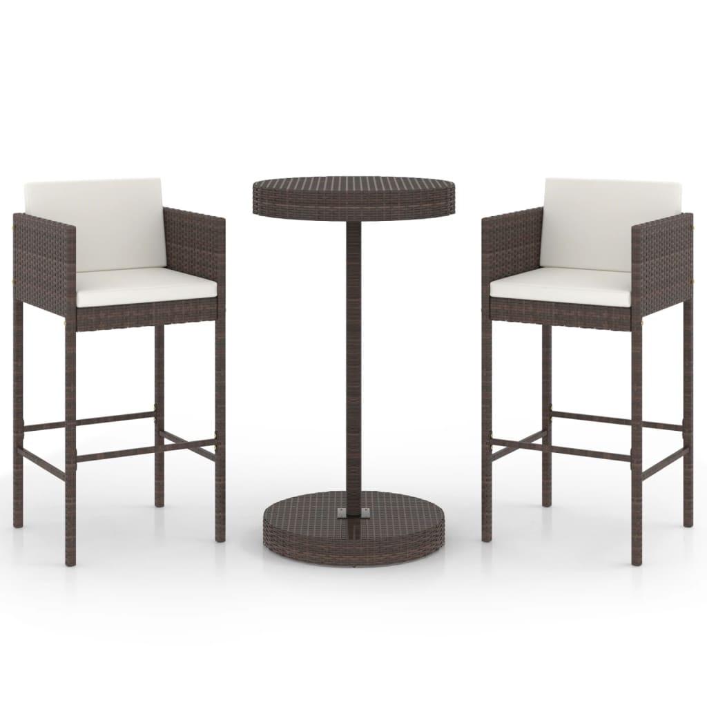 3 Piece Garden Bar Set with Cushions Poly Rattan Brown