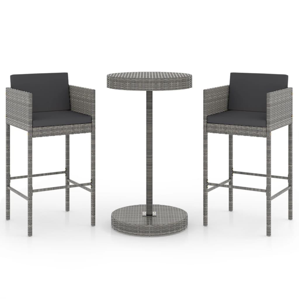 3 Piece Garden Bar Set with Cushions Poly Rattan Grey
