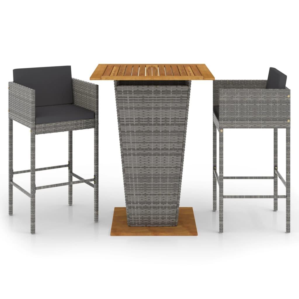 3 Piece Garden Bar Set with Cushions Poly Rattan Grey