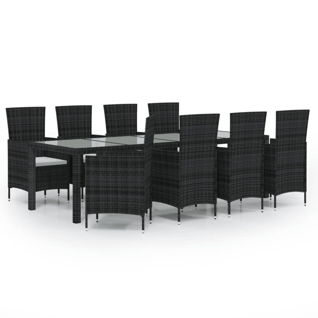 9 Piece Outdoor Dining Set with Cushions Poly Rattan Brown