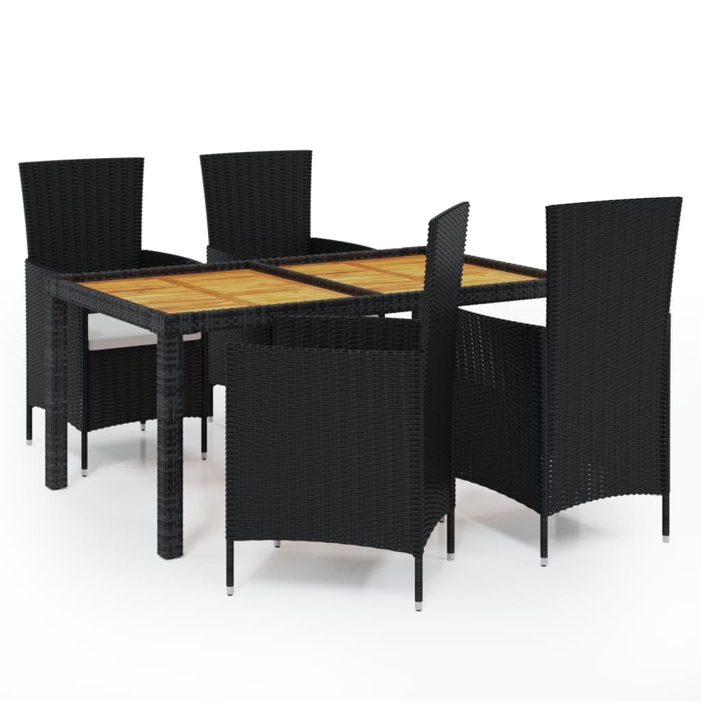 5 Piece Outdoor Dining Set with Cushions Poly Rattan Black