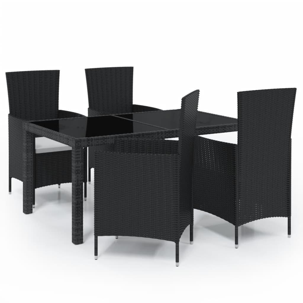5 Piece Outdoor Dining Set with Cushions Poly Rattan Black