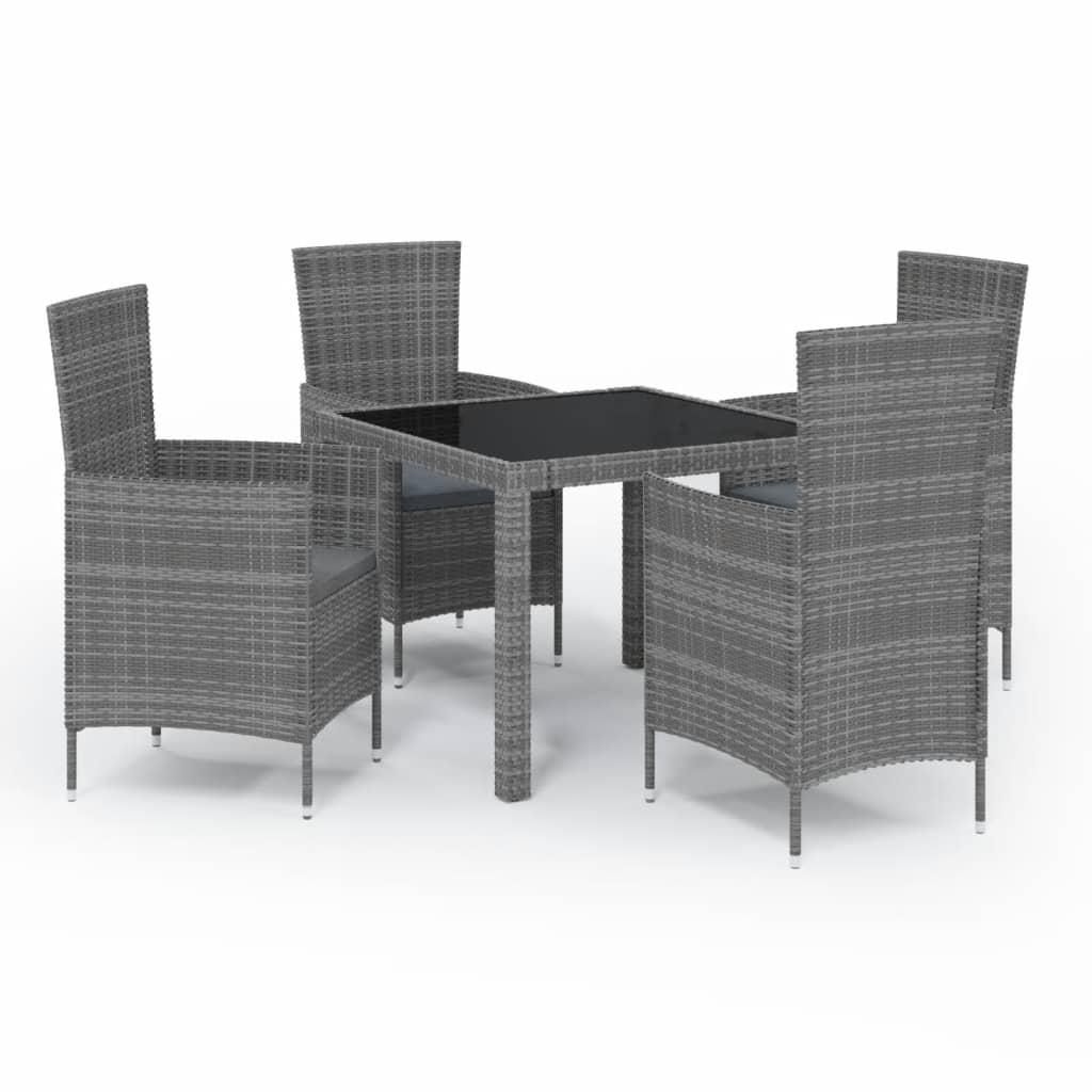 5 Piece Outdoor Dining Set with Cushions Poly Rattan Grey