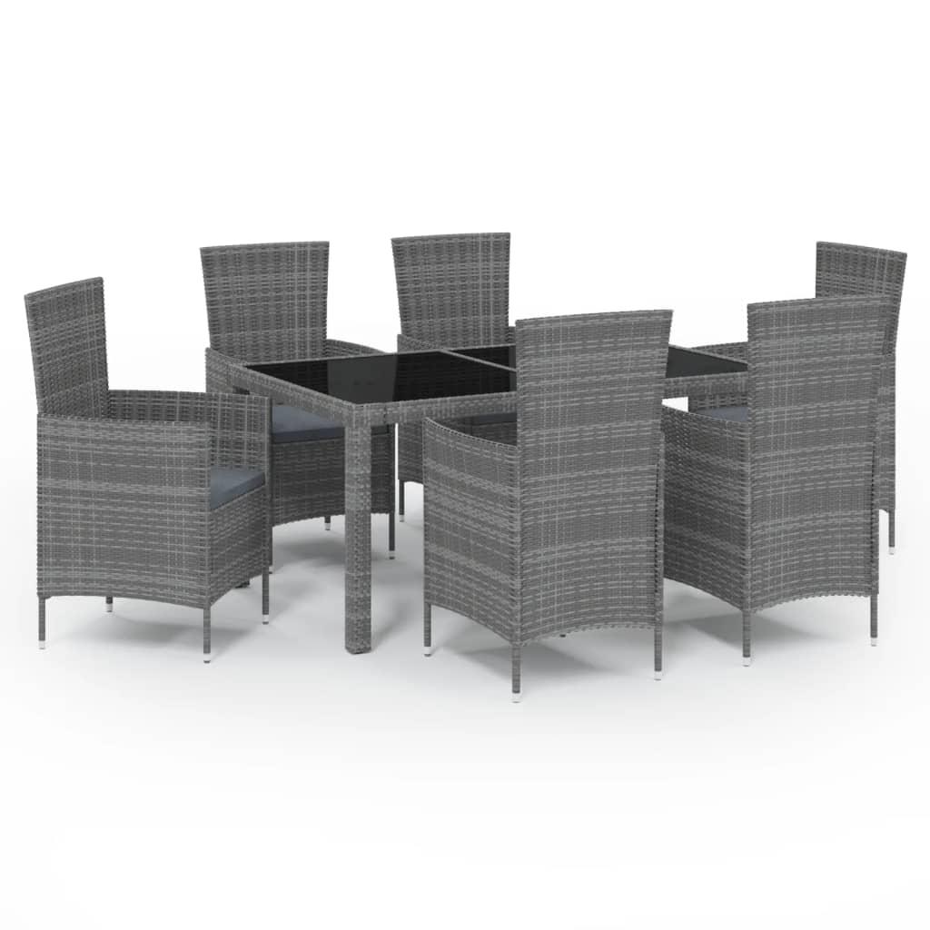 7 Piece Outdoor Dining Set with Cushions Poly Rattan Grey