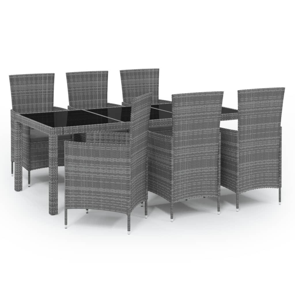 7 Piece Outdoor Dining Set with Cushions Poly Rattan Grey
