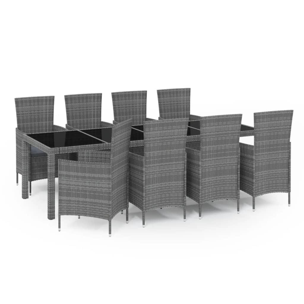 9 Piece Outdoor Dining Set with Cushions Poly Rattan Grey