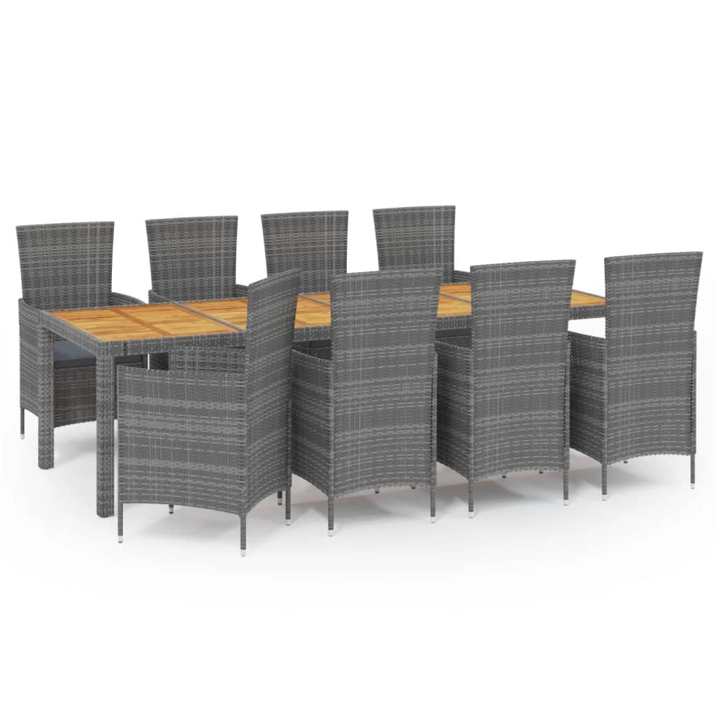 9 Piece Outdoor Dining Set with Cushions Poly Rattan Grey
